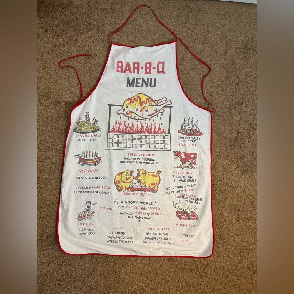 Vintage 1950s‎ BBQ Menu Apron Novelty Cartoon Pigs Kitsch Mid Century USA